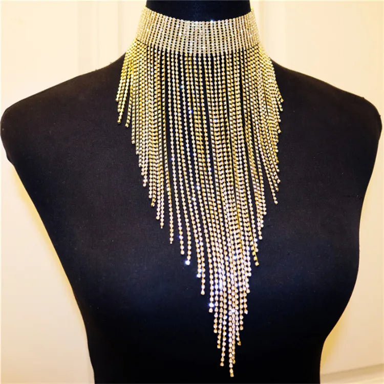 Large Diamond-Fronded Necklace with Gold Plating Trendy Wedding Jewelry for Banquets Parties Fashion Body Accessories for Gifts