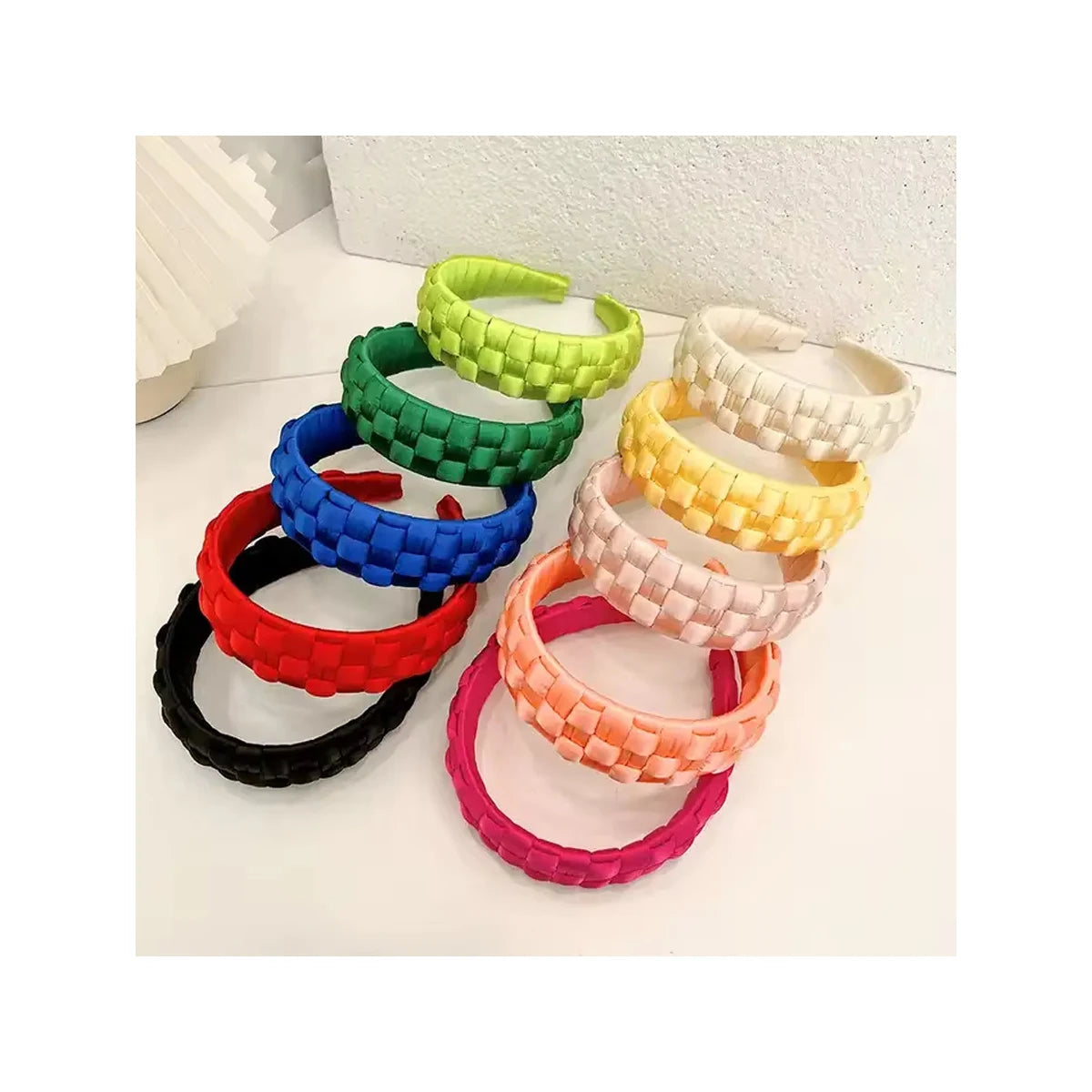 New Design Lady Hand Woven Solid Color Fabric Wide Edge Hair Hoop Headband  for Women Girls