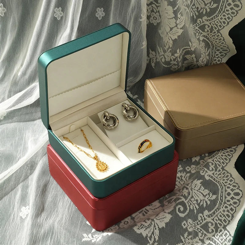 High End Light Luxury Brushed PU Flip Cover Mother's Day Ring Necklace Earrings Long Chain Jewelry Set Jewelry Packaging Box