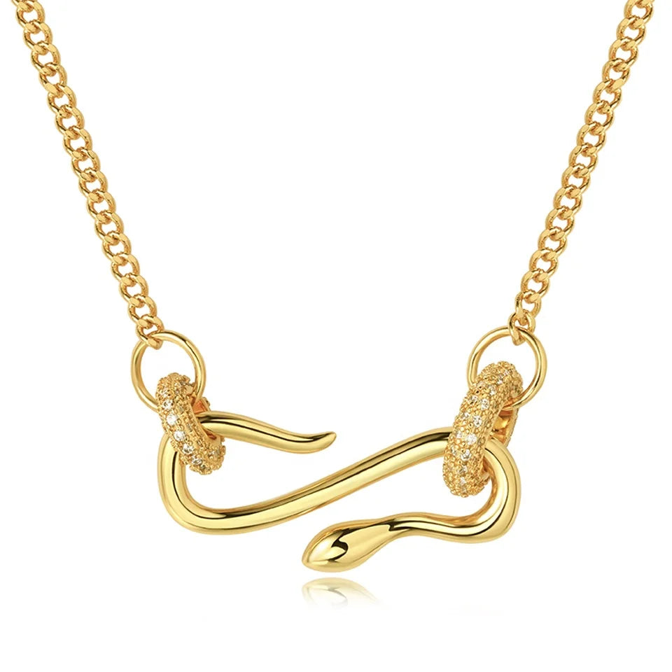 2024 New Fashion Round Ring Inlaid Zircon Snake Necklaces Couple Collarbone Chain Factory Wholesale Hot Sale