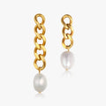 Trendy Earring 18K Gold Plated Fresh Water Pearl Chain Tassel Dissymmetry Stud Earrings Stainless Steel Earrings Wholesale
