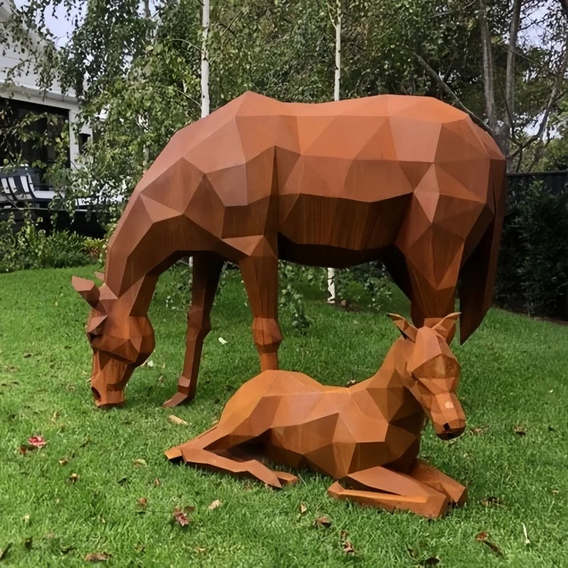 Rusty Steel  Large Customizable Animal Statue Bird Horse Kangaroo Corten Steel Animal Sculpture