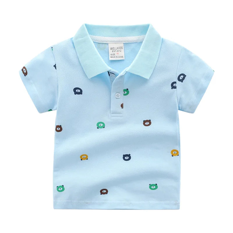 Wholesale Cheap Boy School Uniform Short Sleeve Printed Kids Polo Shirt KBPT-001