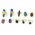 Gold Color Plated Natural Kyanite Crystal Druzy Ring Irregular Shape Unique Crystal Druzy Rings for Gift