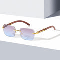 Classic Woodgrain Sunglasses for Men and Women Fashionable Irregular Rimless Design with Durable PC Frame