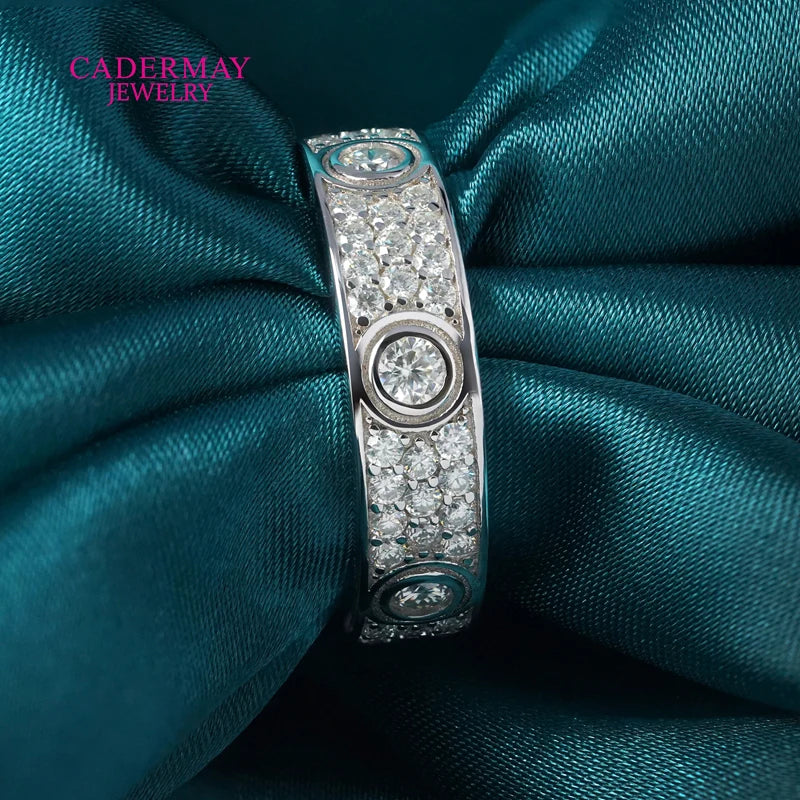 Cadermay Wholesale Price Moissanite Mens Rings 925 Silver 14K 18K Gold 3 Rows Round Moissanite Eternity Ring Band in Stock