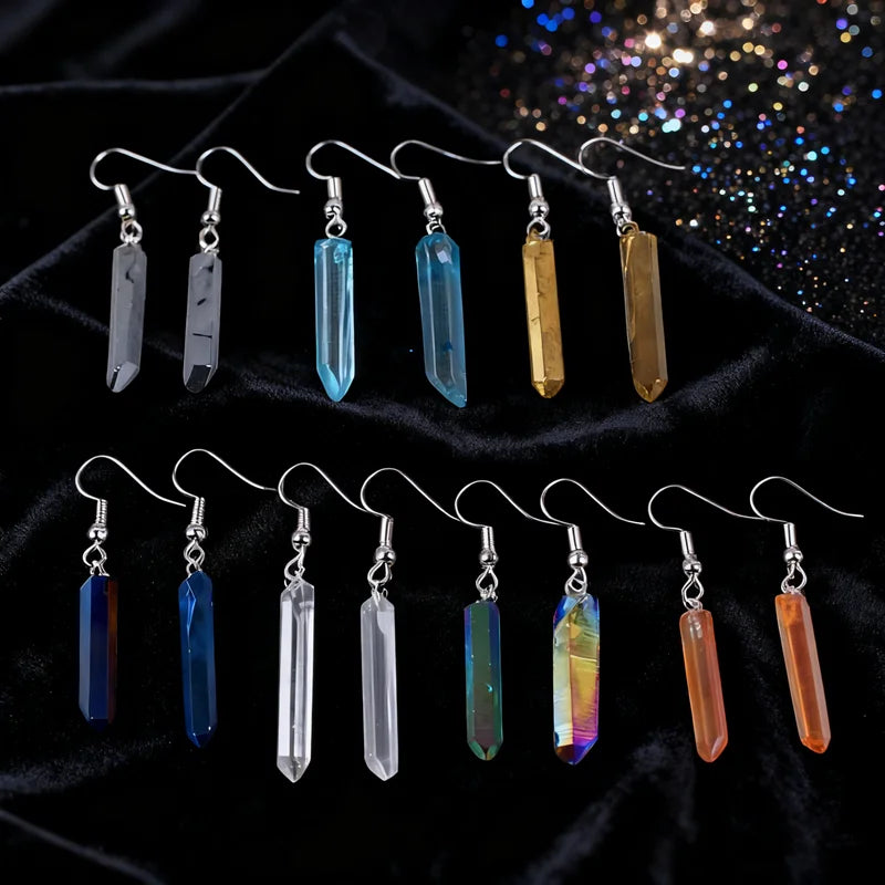 Fashion Personality Healing Chakra Stone Electroplating Crystal Drop Dangle Earrings for Women