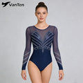 Custom Design Competition Mystique Girls Long Sleeved Spandex/Polyester Gymnastic Leotards Full Rhinestones Four-Way Stretch