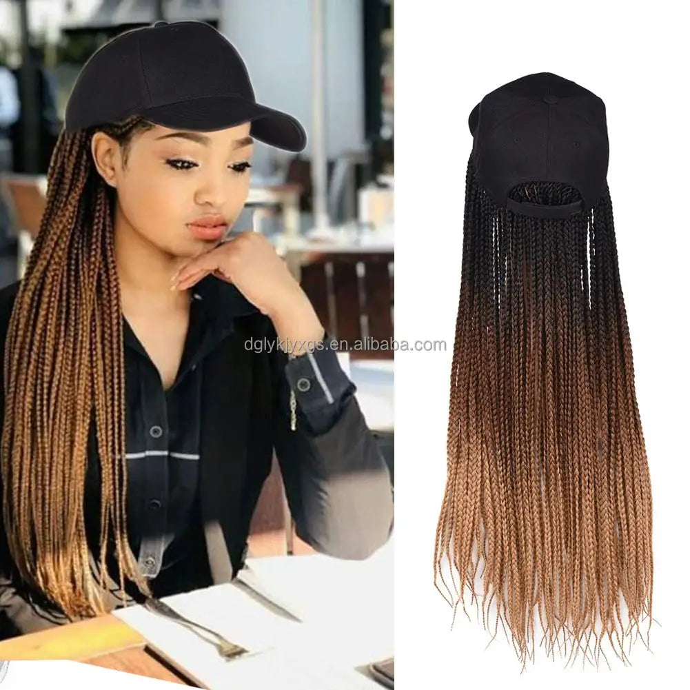 Hand Braid Hair Baseball Wigs 24 Inch Gradient Color Braid Twist Hair Women Wig Hats Hair Extensions Support Long
