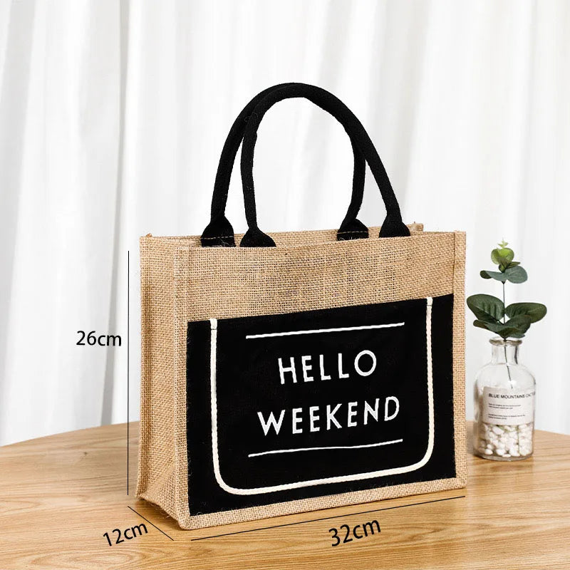Custom Jute Beach Bag Jute Zipper Bag Cotton Linen Tote Shopping Jute Bag