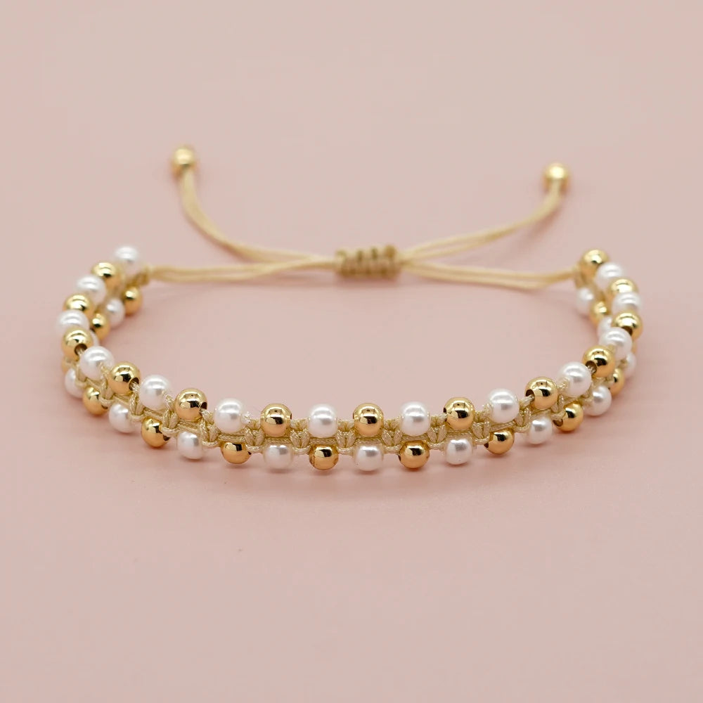 Go2boho New in Minimalist Design Friendship Bracelets for Women Faux Pearl Gold Plated Bead Summer Fashion Jewelry