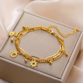 Myshape Sun Moon Charm Bracelet Women Stainless Steel Gold Color Double Layer Chain Bracelets Trendy Jewelry Gift Wholesale
