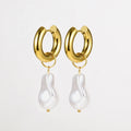 18K Gold Hoop Chunky Baroque Pearl Drop  Huggie Hoop Earring for Mother's Gift