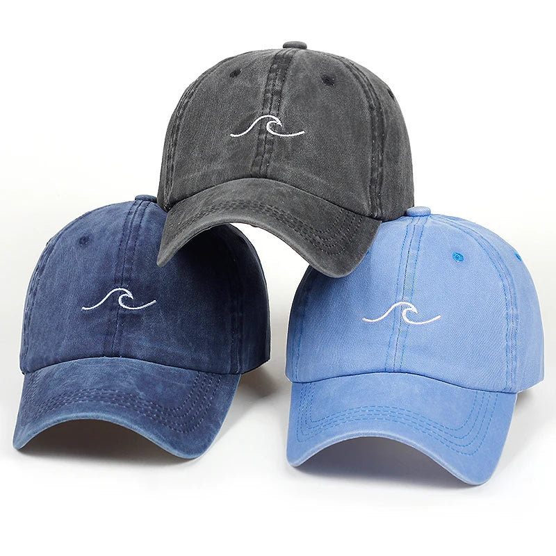 Wholesale Personalized Unisex Sporty Hip Hop Oxford Sports Custom Embroidery Wave Logo OEM Washed Cotton Soft Adjustable