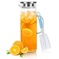 Eco-Friendly Drinking Kettle Handblown Modern 1.3L Heat Resistant Glass Pitcher with Stainless Steel Lid for Parties