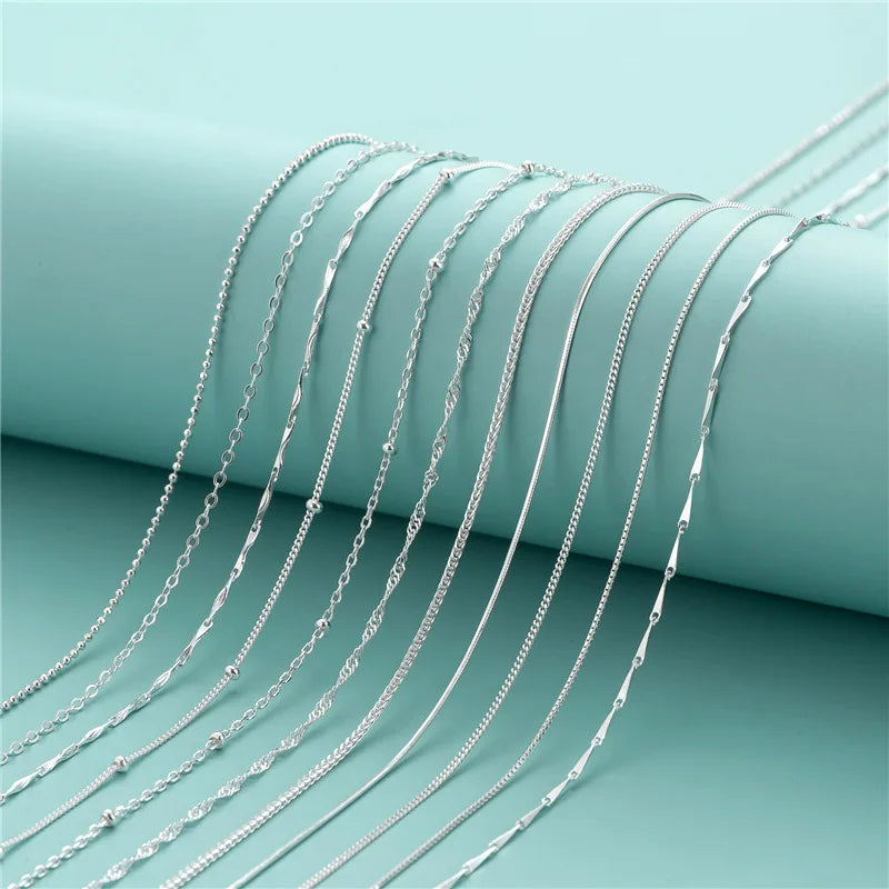 Wholesale Minimalism Fashion Bare Chain Necklace 925 Sterling Silver Curb Cable Beads Box Chain Necklace for Woman