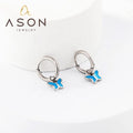Ason New Fashion Stainless Steel Earrings 1.6x11mm Circle With Blue Butterfly Earrings for Women