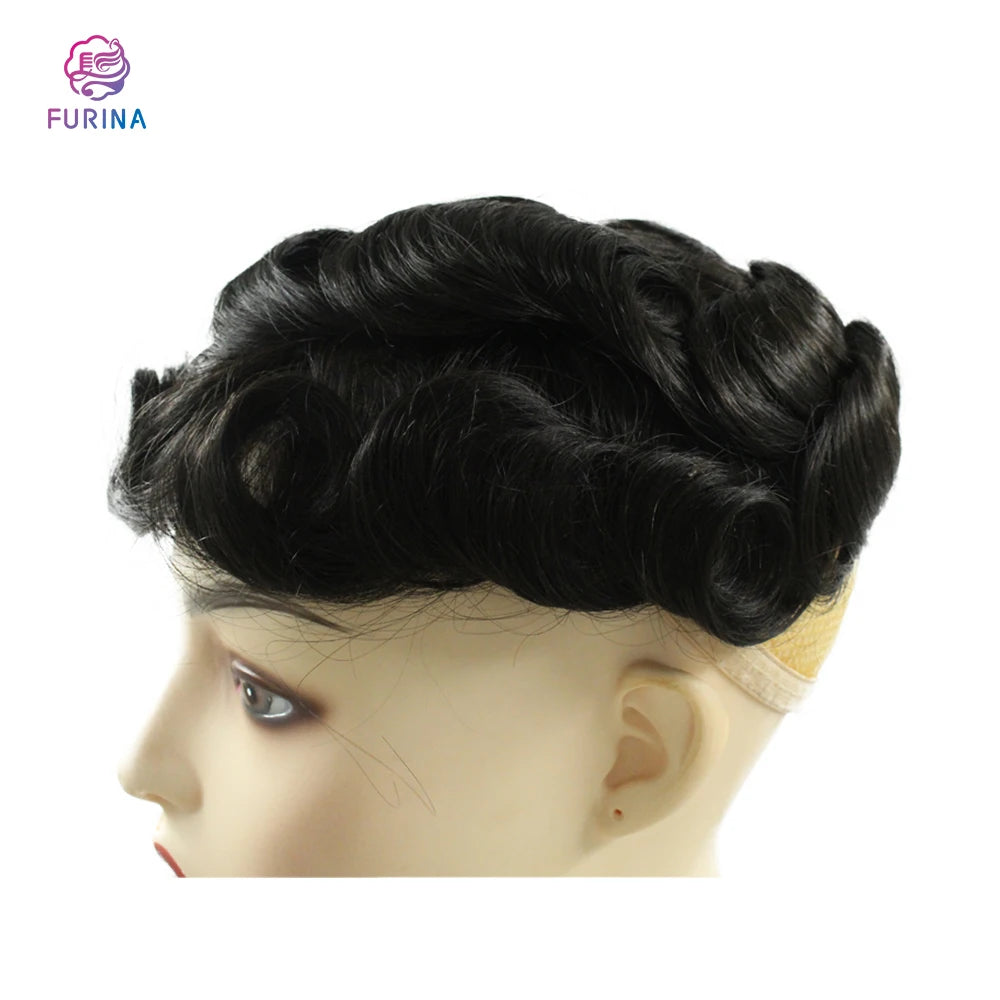 Top Grade Hot Sale Hair Toupee swiss Lace Europe America Mono Pu ultra Black Touppe for Men
