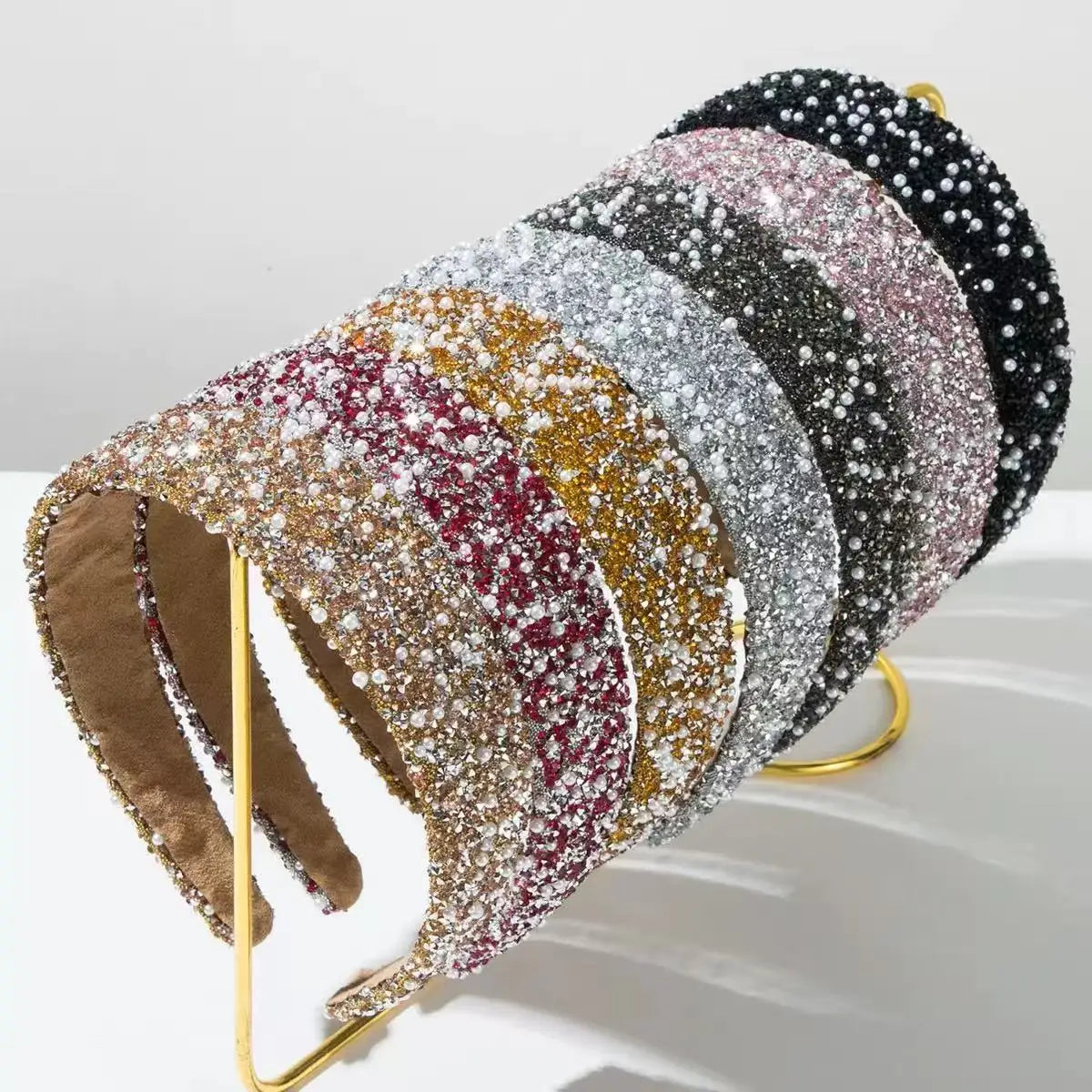 Women's White Bridal Wide Headband Black Padded Rhinestones Beading Fabric Hair Accessories Hair Hoop Band Pearl Beaded Hairband