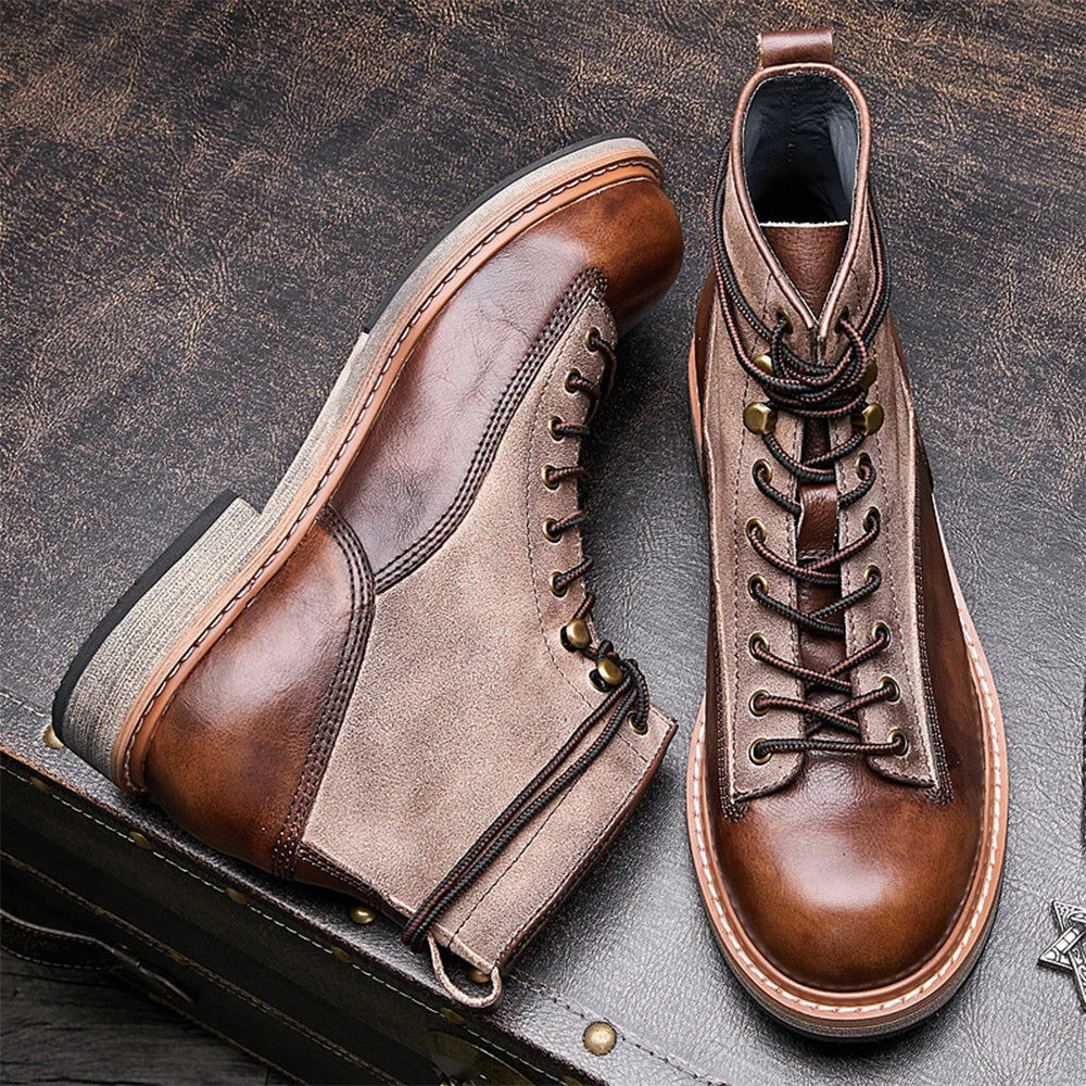 2024 New Fashion British Style Mens Motorcycle Shoes Cool Comfortable Durable Genuine Leather Casual Chukka Boots MegaBDM