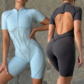 Women's Shorts Sleeve Half-Zip Seam Sculpt Sports Bodysuit Open-Back Jumpsuit Catsuit Design for Sports Enthusiasts