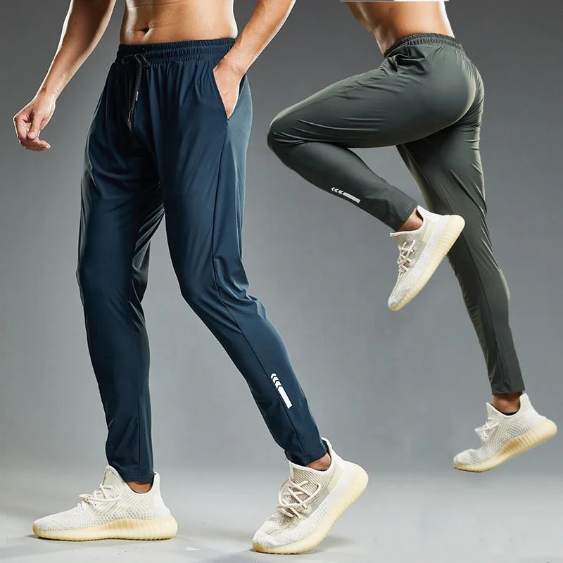 Men Ice Silk Quick Dry Comfortable Running Cargo Pants Training Trousers Jogging Fitness Gym Workout Sport Pants