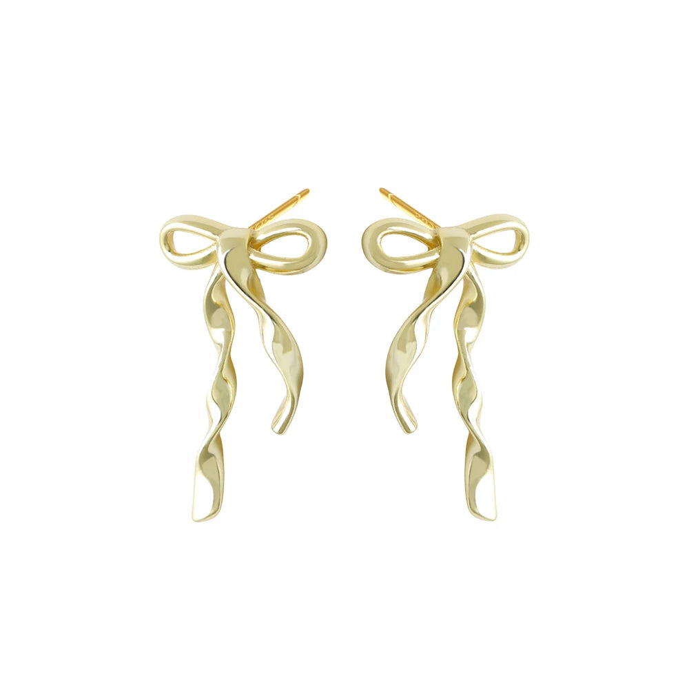 Wholesale Fashion Jewelry 925 Sterling Silver Twist Irregular Bow Gold Plated Stud Earring Jewelry for Women