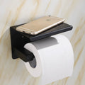 Modern 304 Stainless Steel Tissue Roll Paper Holder Stand Black Wall Mounted with Mobile Phone Brushed Finish for Bathroom Use