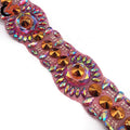 Carnival Costume Decoration Hot Fix Trimming Rose Gold Metallic and Red AB Resin Gems Motif Iron on Hot Fix Rhinestone Trimming