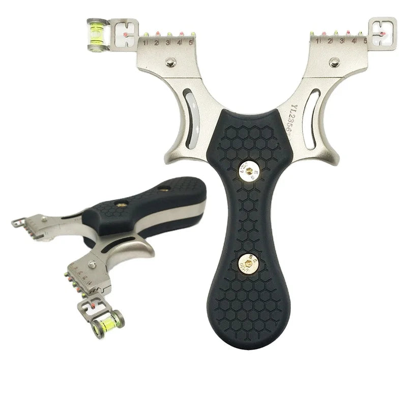 304 Stainless Steel Flat Leather Slingshot Resin Patch Straight Handle Outdoor Sports Traditional Precision Catapult Slingshot
