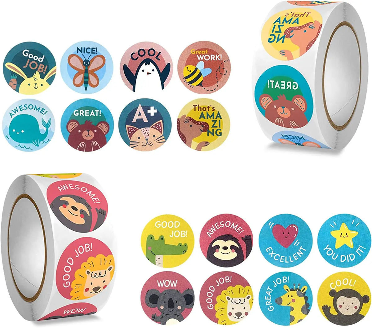 KYW Label White Roll Animal Cartoon Motivational for Teacher Stickers for Kids Cartoon Pet Stationery Sticker