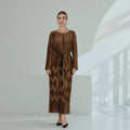 Loriya Fashion Shining Pleated Dress Islamic Clothing Maxi Abaya Dress With Tassel Belt in Dubai Modest Abaya