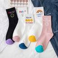 Rainbow Print Letter Cotton Women Socks Student Breathable Sports Middle Tube Cartoon Socks Korean Street Art Funny Sock