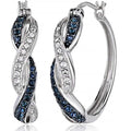 Huitan Popular Silver Plating Women Fashion Custom White Blue Sapphire Diamond Twist Hoop Huggie Earrings
