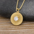 QIKU Fashion Round Coin Pendant Shiny Luxury Rhinestones Chain Copper Zirconia Women Necklace Best Party Wedding Christmas Gift