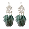 Fashion Women Gold Plated Bohemia Crafts Multi Color Feather Dreamcatcher Earrings Interior Grid Hollowing Hook Earrings