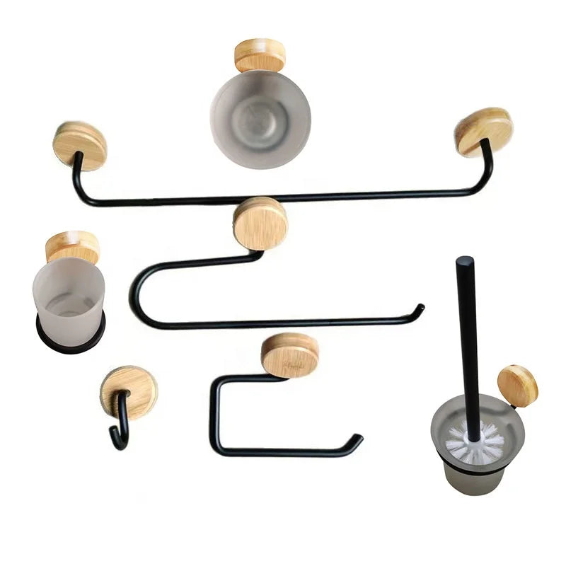 Wall Mount Chrome Toilet Paper Holder Wood Shelf Tissue Roll Holder Modern Design Durable Eco-Friendly Bathroom Accessories Kit