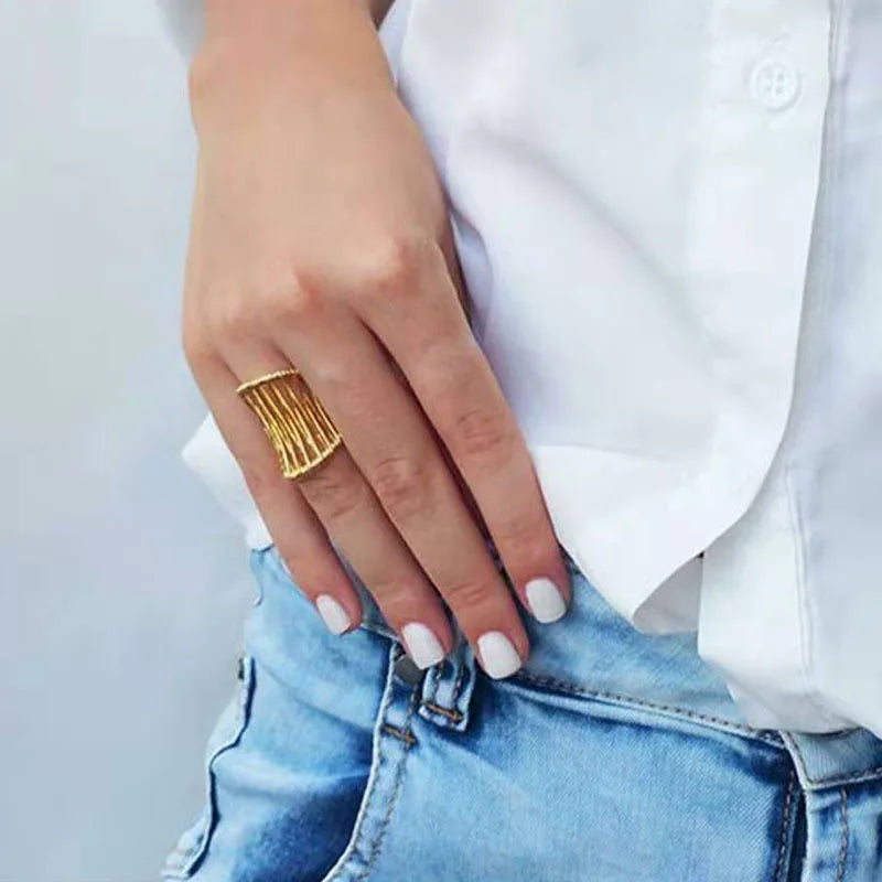 High End Tarnish Free & Waterproof PVD Gold Plated Rings Hollow Out Statement Stainless Steel Rings for Women