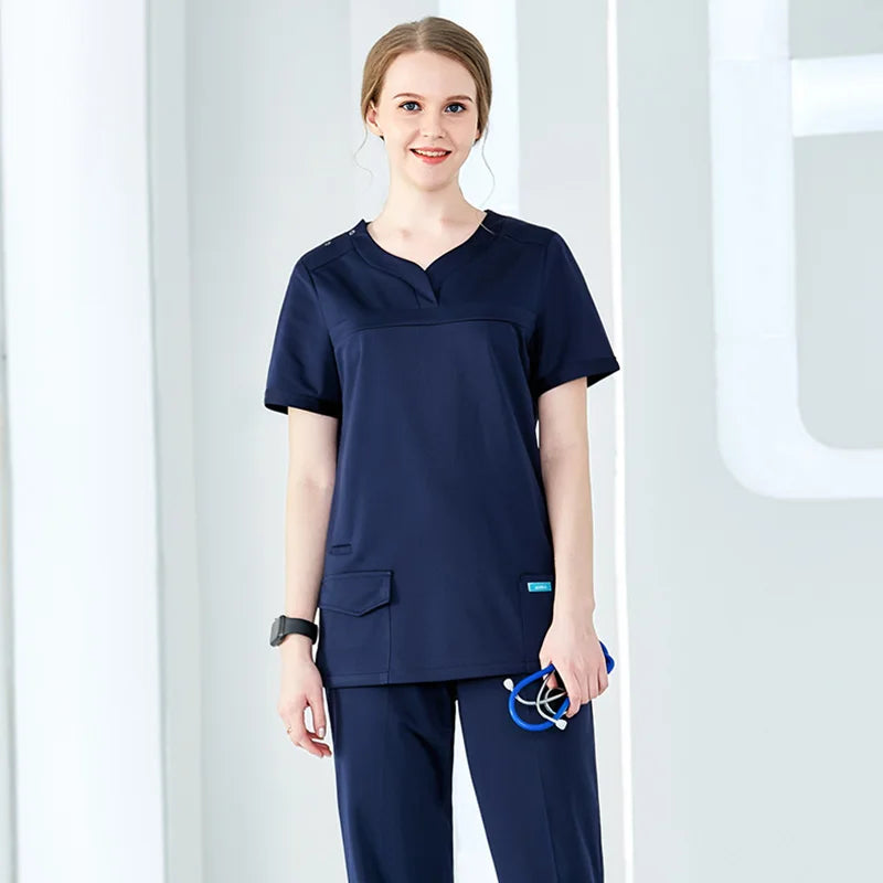 New Spandex Polyester Scrubs Anti-static Doctor Uniforms Short Sleeves OEM Service Hospital Uniforms Suits Operating Room