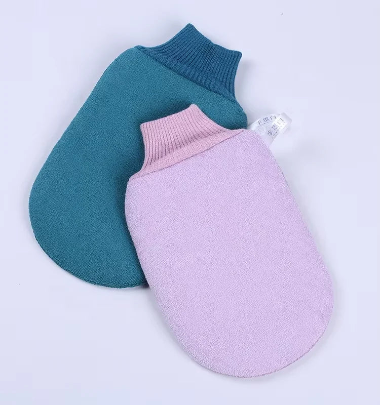 FX-T389 Double Sided Soft Strong Scrubbing Gloves for Body Adults Double Layered Thick Stain Bath Brushes Sponges Scrubbers