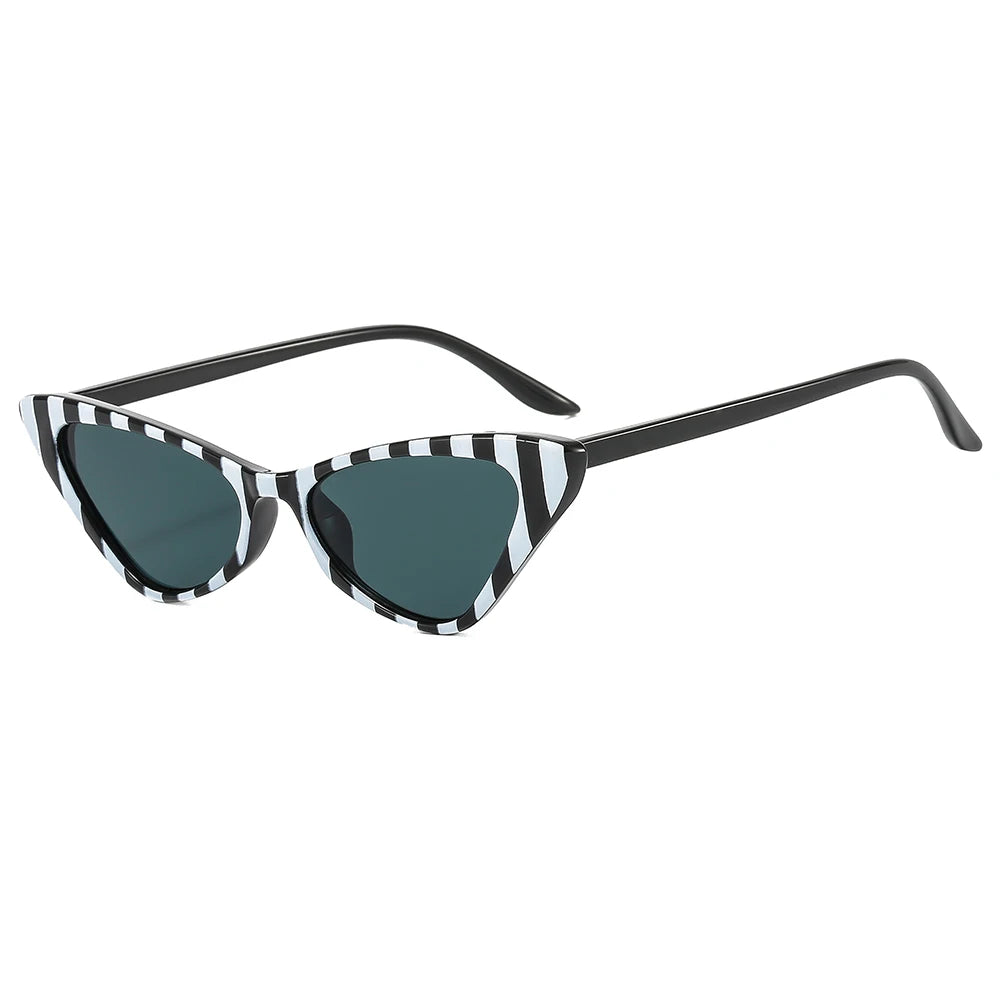 2025 Vintage Ladies Sunglasses Retro Trendy Cat Eye Sun Glasses UV400 Protection Small Triangle Black White Stripes Acrylic PC