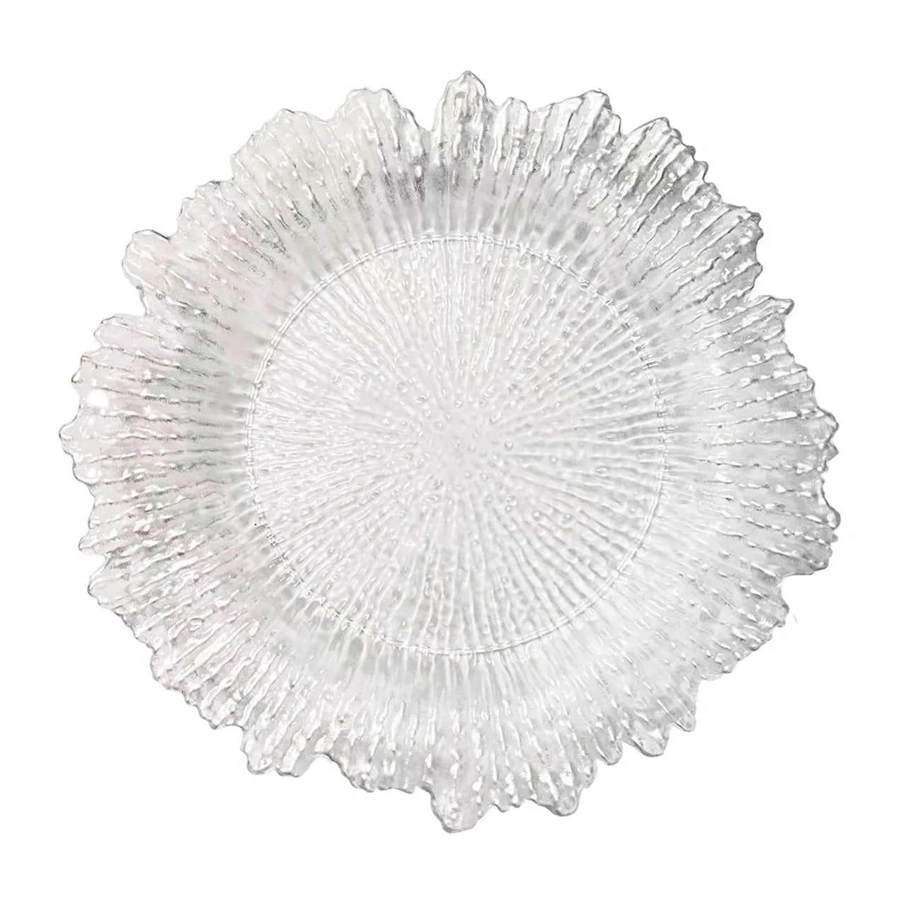 Eco-Friendly Transparent Reef Plastic Plate Chargers Vintage Silver Gold Wedding Party Dinner Dish MOQ 100pcs