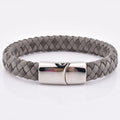 New Arrived Unique Braid Leather Bracelet Grey Leather Stainless Steel Custom Logo Clasp Bracelet