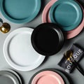 Custom LOGO Nordic Ceramic Matte Black Plate Set Restaurant Steak Salad Dessert Serving Plate Fruit Sushi Dish Western Tableware
