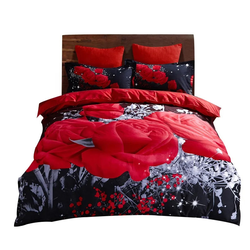 Chinese Wholesale Plant Floral 3D Printing Bedding Set 100% Polyester Duvet Covers Pillowcases