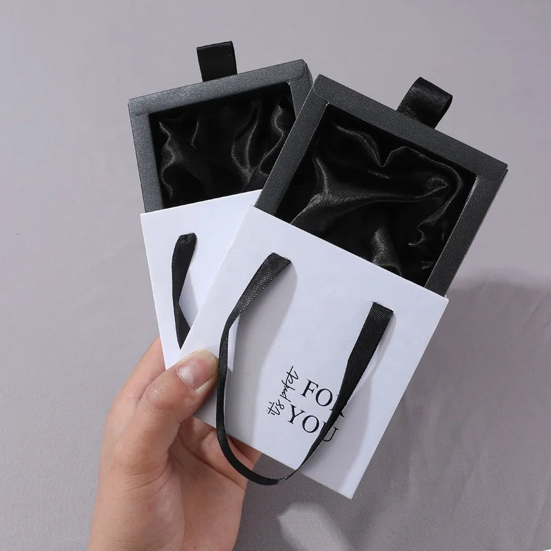 Custom Logo Cute Drawer Jewelry Package Box Eco-friendly Slider Paper Jewellery Gift Box Sliding Ring Necklace Box with Handle