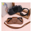 Pu Leather Eyeglasses Storage Bag with Lanyard Durable Sunglasses Pouch Solid Color Sunglasses Holder