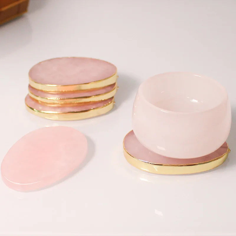 2026 Wholesale Price Rose Quartz Tea Cup Agate Coasters Gold coaster Natural Edges Chakra Stones