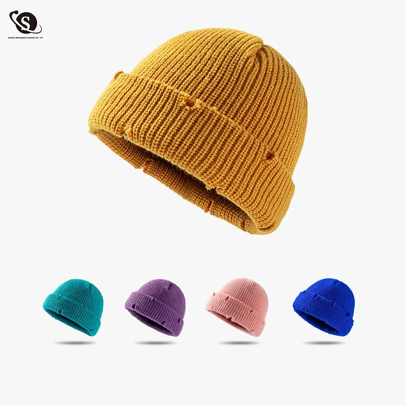Dome-Shaped Korean Winter Worn Melon Skin Men's Customized Luxury Thickened Soft Elastic Breathable Unisex Bennie Knitted Hat