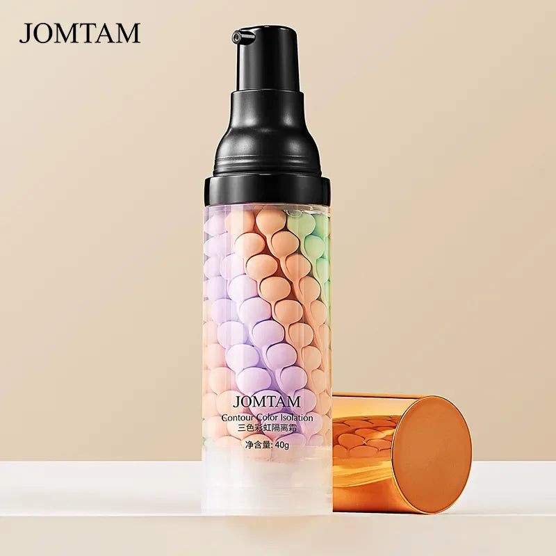 40g Face Makeup Primer Tri-color Cream Brighten Contour Color Isolation Waterproof Makeup Foundation Natural Makeup Base Cream